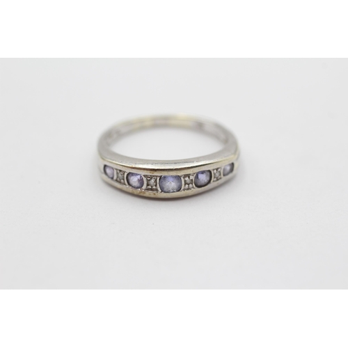 3 - 9ct White Gold Sapphire Five Stone Ring With Diamond Spacers (2.1g) Size K