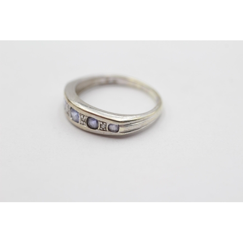 3 - 9ct White Gold Sapphire Five Stone Ring With Diamond Spacers (2.1g) Size K