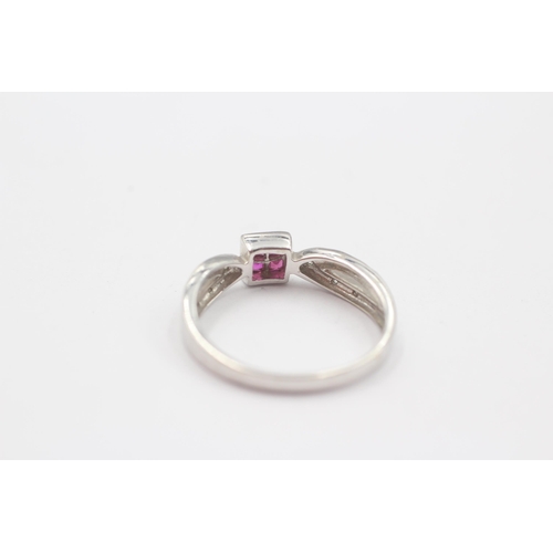 36 - 9ct White Gold Diamond & Synthetic Ruby Dress Ring (2.9g) Size S