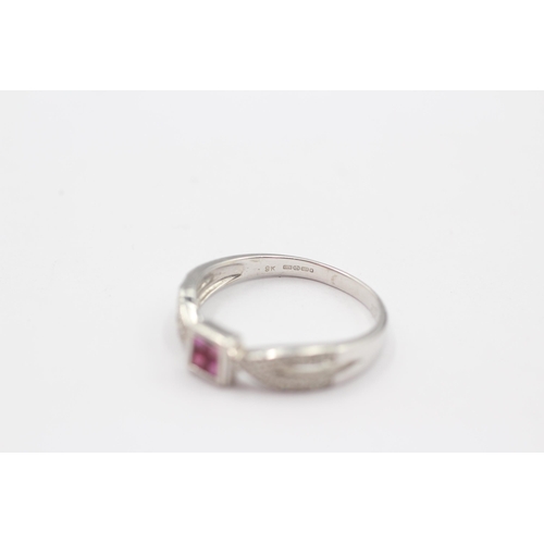 36 - 9ct White Gold Diamond & Synthetic Ruby Dress Ring (2.9g) Size S