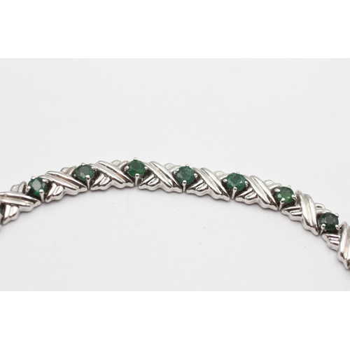 46 - 9ct White Gold Emerald Fancy Link Bracelet (5.8g)