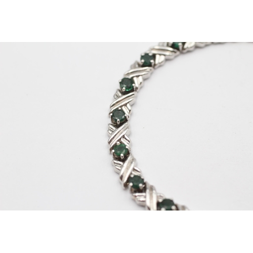 46 - 9ct White Gold Emerald Fancy Link Bracelet (5.8g)