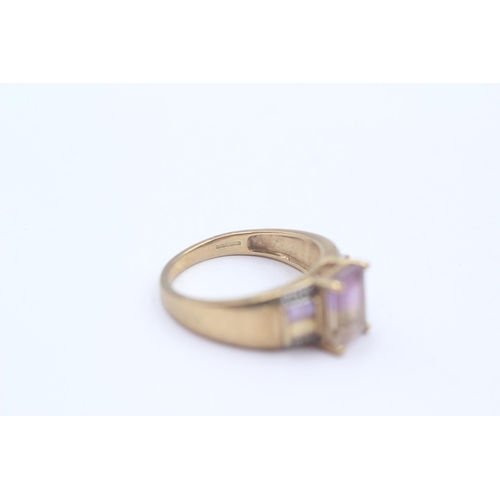 47 - 9ct Gold Ametrine Three Stone Ring With Diamond Accents (3.6g) Size O
