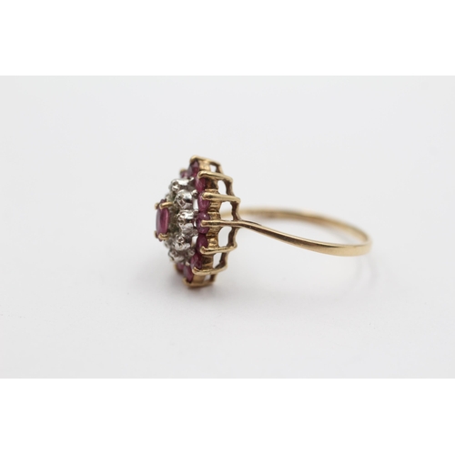 49 - 9ct Gold Diamond & Ruby Oval Cluster Ring (2.3g) Size P