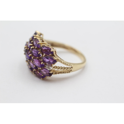 52 - 9ct Gold Diamond & Amethyst Cluster Cocktail Ring (4.6g) Size O