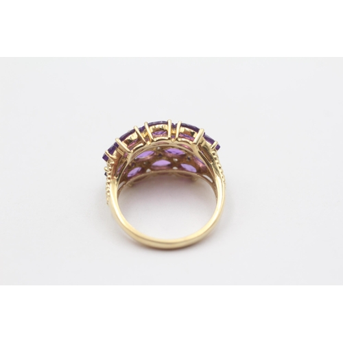 52 - 9ct Gold Diamond & Amethyst Cluster Cocktail Ring (4.6g) Size O