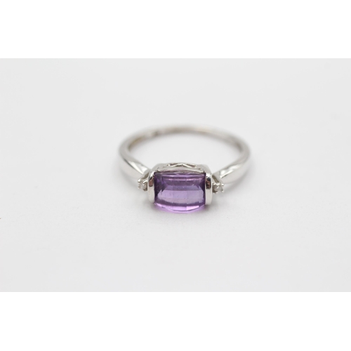 58 - 9ct White Gold Fancy Cut Amethyst Single Stone Ring With Diamond Accents (2.5g)