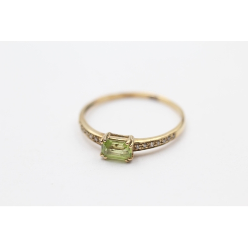 70 - 14ct Gold Peridot Single Stone Ring With Diamond Set Shank (1.6g) Size U