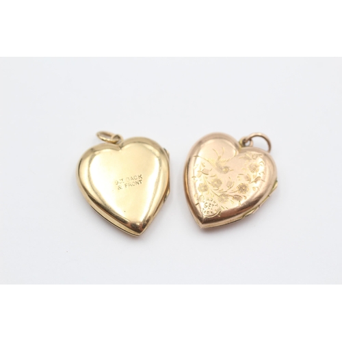 80 - 2 X 9ct Gold Back & Front Heart Locket Pendants (6.9g)