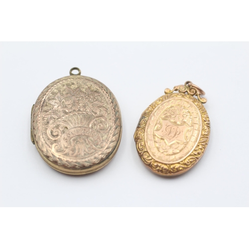 82 - 2 X 9ct Gold Back & Front Antique Locket Pendants (13.6g)