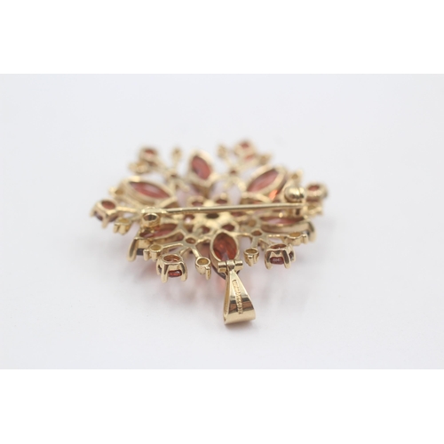 89 - 9ct Gold Diamond & Garnet Floral Cluster Brooch (5g)