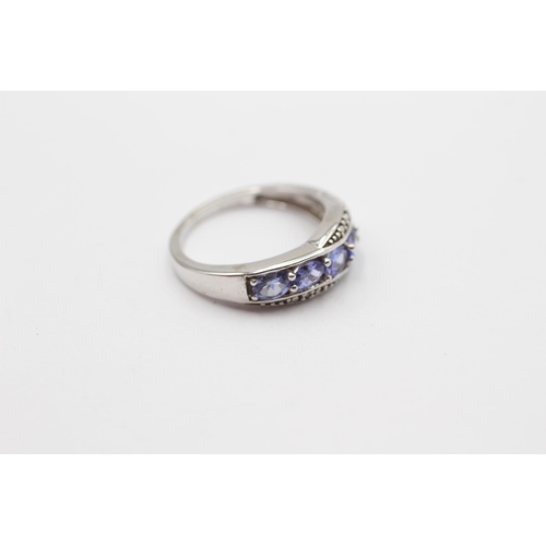 9 - 9ct White Gold Tanzanite Five Stone Ring With Diamond Accents (2.3g) Size J