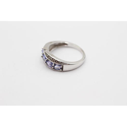 9 - 9ct White Gold Tanzanite Five Stone Ring With Diamond Accents (2.3g) Size J