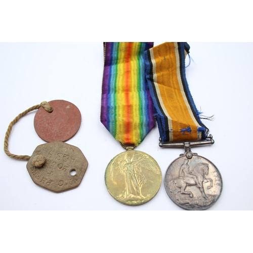 206 - WW1 Medal Pair & ID Tags w/ Original Ribbons Named Pte McPherson A & S.H