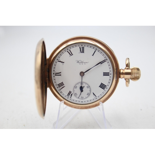 210 - WALTHAM Gent's Rolled Gold Full Hunter POCKET WATCH Hand-wind WORKING Clean