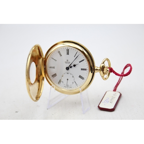 211 - MARVIN REVUE Gent's Gold Tone Half Hunter POCKET WATCH Hand-wind WORKING Clean