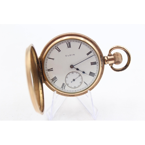 212 - ELGIN Gent's Rolled Gold Half Hunter POCKET WATCH Hand-wind WORKING