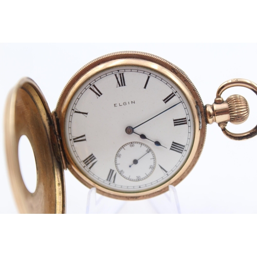 212 - ELGIN Gent's Rolled Gold Half Hunter POCKET WATCH Hand-wind WORKING