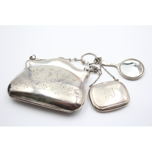 216 - Antique 1916 Birmingham STERLING SILVER Ladies Coin Purse w/ Accessories (129g)