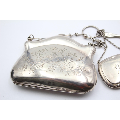 216 - Antique 1916 Birmingham STERLING SILVER Ladies Coin Purse w/ Accessories (129g)