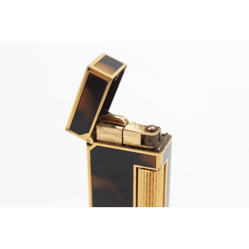 243 - DUNHILL Gold Plate & Brown Lacquer Cigarette Lighter (68g)