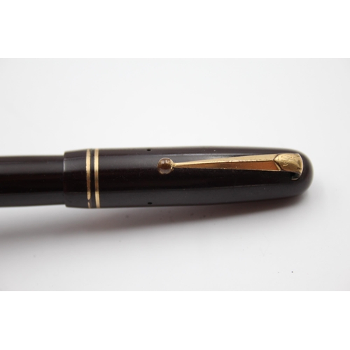 275 - Vintage MABIE TODD Swan Self Filler Brown FOUNTAIN PEN w/ 14ct Gold Nib WRITING