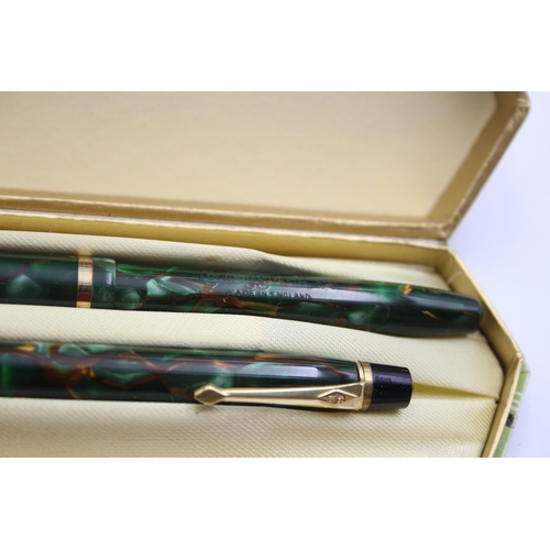 278 - Vintage CONWAY STEWART 12 Green Fountain Pen w/ 14ct Gold Nib, Pencil, Box Etc