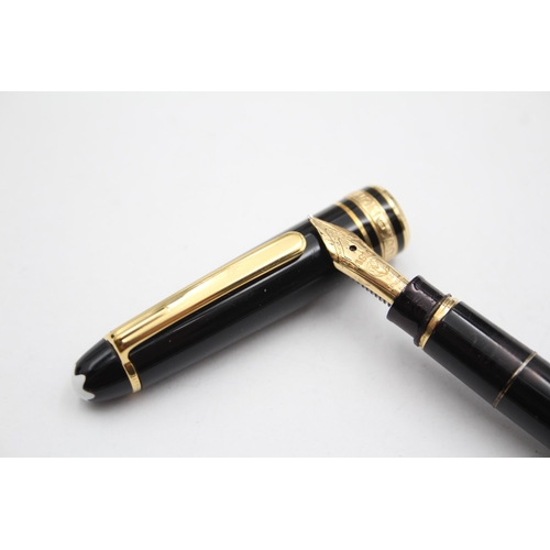 286 - MONTBLANC Meisterstuck Black FOUNTAIN PEN w/ 14ct Gold Nib WRITING Boxed