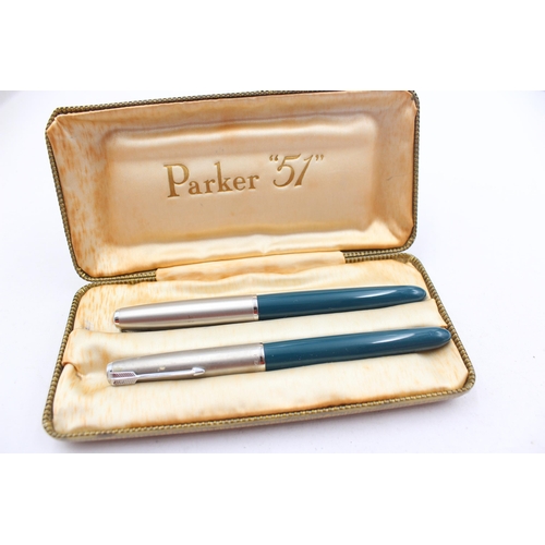 289 - Vintage PARKER 51 Teal FOUNTAIN PEN w/ Brushed Steel Cap, Pencil, Original Box