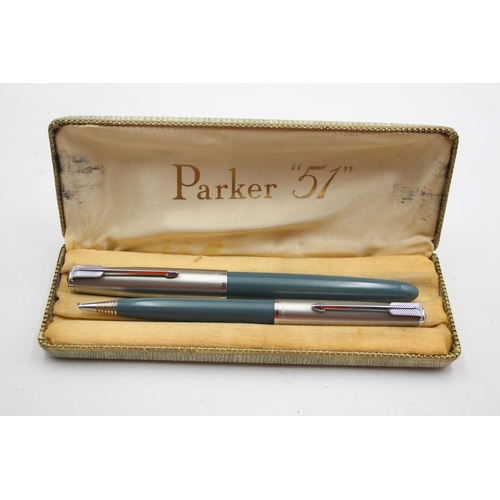 290 - Vintage PARKER 51 Grey FOUNTAIN PEN w/ Brushed Steel Cap, Pencil, Original Box