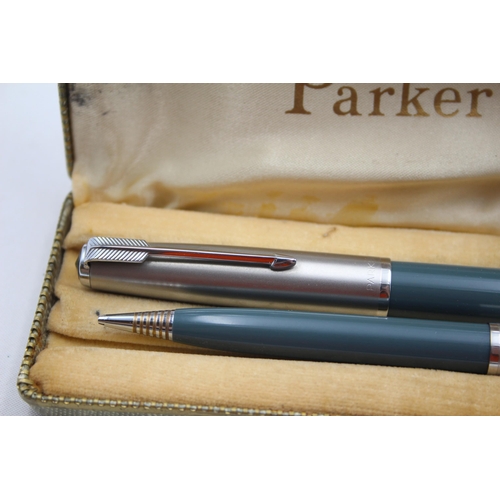 290 - Vintage PARKER 51 Grey FOUNTAIN PEN w/ Brushed Steel Cap, Pencil, Original Box