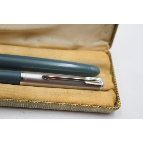 290 - Vintage PARKER 51 Grey FOUNTAIN PEN w/ Brushed Steel Cap, Pencil, Original Box