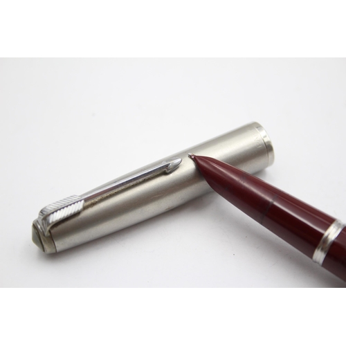 291 - Vintage PARKER 51 Burgundy FOUNTAIN PEN w/ Brushed Steel Cap WRITING Boxed