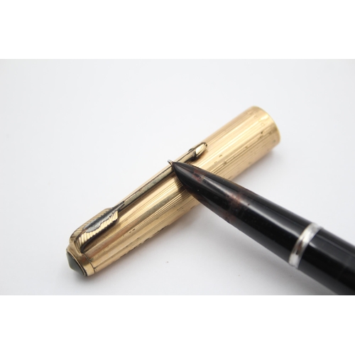 292 - Vintage PARKER 51 Black FOUNTAIN PEN w/ Rolled Gold Cap WRITING