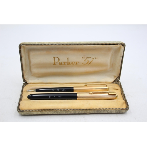 294 - Vintage PARKER 51 Black FOUNTAIN PEN w/ Chalk Mark, Pencil, Original Box Etc