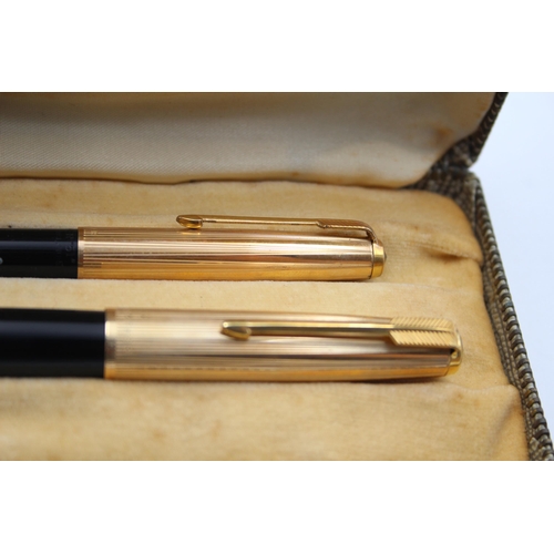 294 - Vintage PARKER 51 Black FOUNTAIN PEN w/ Chalk Mark, Pencil, Original Box Etc