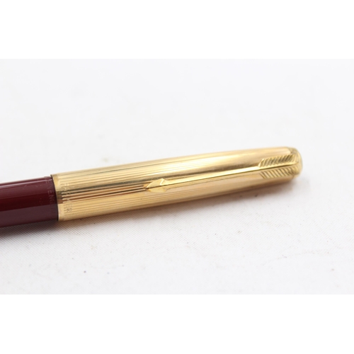 296 - Vintage PARKER 51 Burgundy FOUNTAIN PEN w/ Rolled Gold Cap, Pencil, Original Box