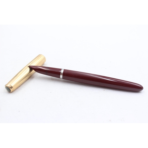 296 - Vintage PARKER 51 Burgundy FOUNTAIN PEN w/ Rolled Gold Cap, Pencil, Original Box