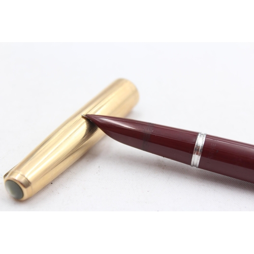 296 - Vintage PARKER 51 Burgundy FOUNTAIN PEN w/ Rolled Gold Cap, Pencil, Original Box