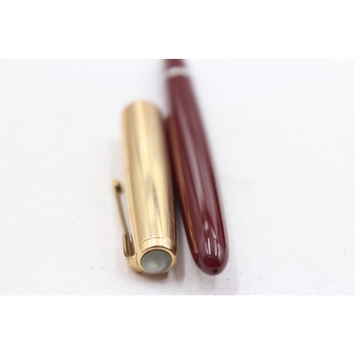 296 - Vintage PARKER 51 Burgundy FOUNTAIN PEN w/ Rolled Gold Cap, Pencil, Original Box