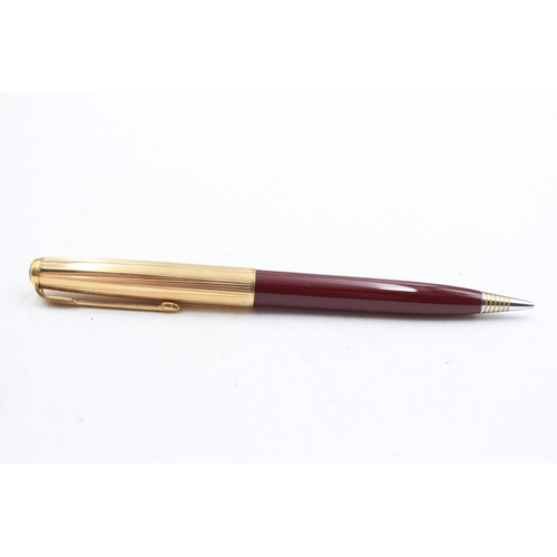 296 - Vintage PARKER 51 Burgundy FOUNTAIN PEN w/ Rolled Gold Cap, Pencil, Original Box