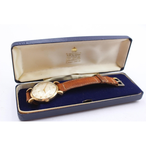 251 - GARRARD Men's 9ct GOLD Cased Vintage WRISTWATCH Hand-wind WORKING Boxed