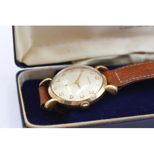 251 - GARRARD Men's 9ct GOLD Cased Vintage WRISTWATCH Hand-wind WORKING Boxed