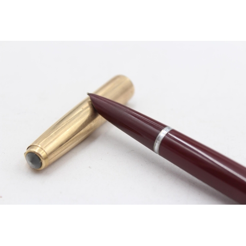 297 - Vintage PARKER 51 Burgundy FOUNTAIN PEN w/ Rolled Gold Cap WRITING