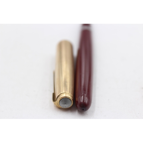 297 - Vintage PARKER 51 Burgundy FOUNTAIN PEN w/ Rolled Gold Cap WRITING