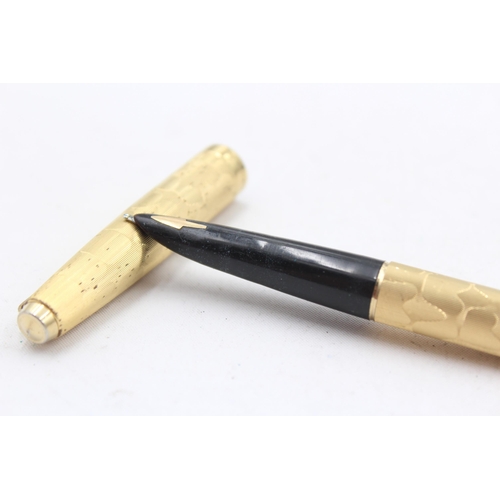 298 - Vintage PARKER 61 Rolled Gold FOUNTAIN PEN w/ Gold Plate Nib WRITING (22g)