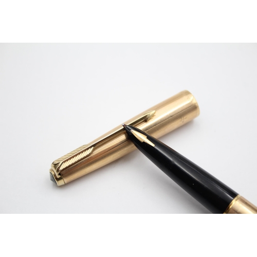 299 - Vintage PARKER 61 Rolled Gold FOUNTAIN PEN w/ Gold Plate Nib WRITING (24g)