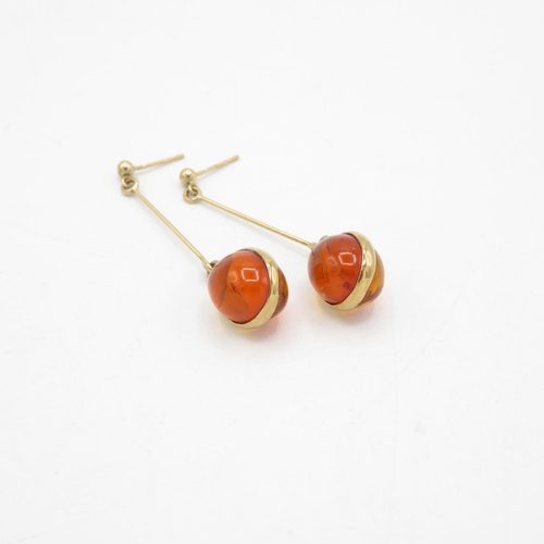 119 - 9ct Gold Amber Drop Earrings (3.5g)