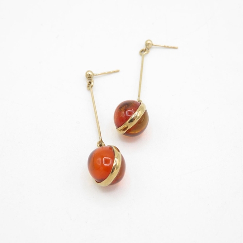 119 - 9ct Gold Amber Drop Earrings (3.5g)