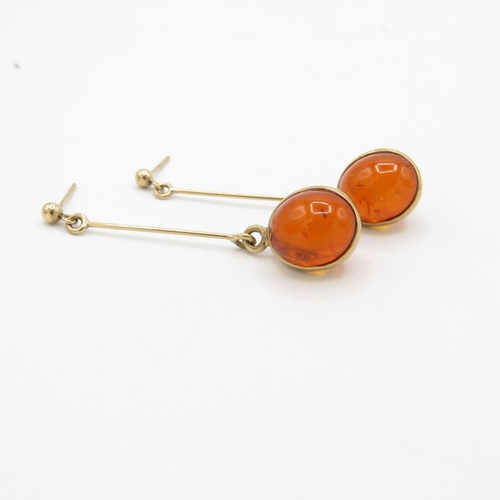 119 - 9ct Gold Amber Drop Earrings (3.5g)